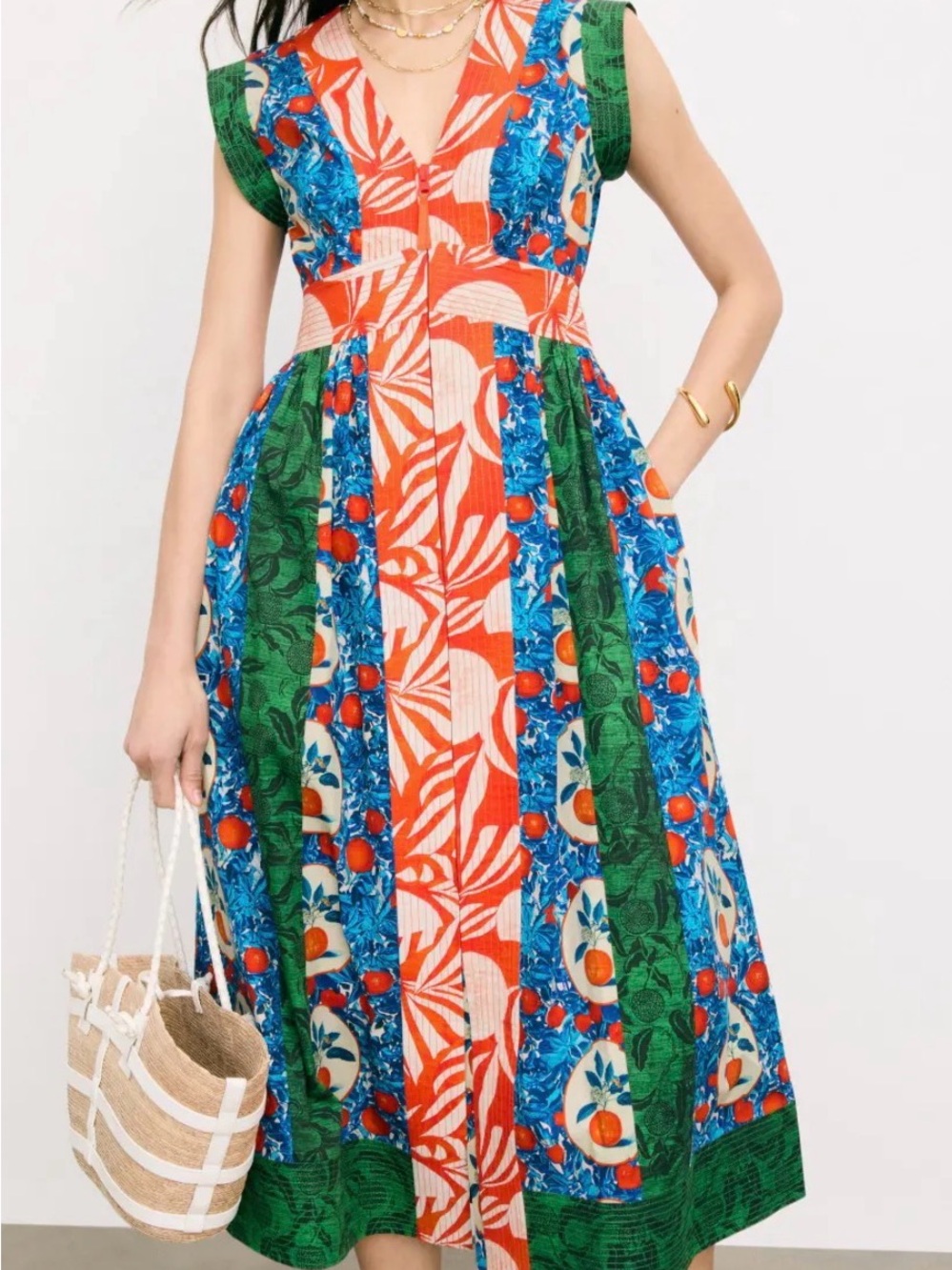 Hunter Bell April Dress 10 Sleeveless Multi-Print V-Neck Dress - Orange & Blue - Picture 5 of 5